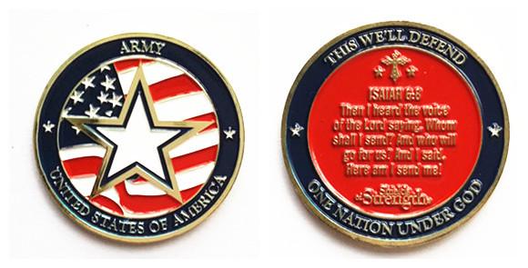 45mm dia. Double-sidedUSA ARMY zinc alloy COIN with soft enamel