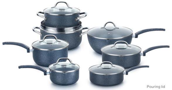 Eco-friendly Aluminum Stone coating Nonstick Cookware Set Dishwasher Safe with soft handle