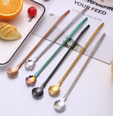 Eco Friendly Metal Spoon Straws , 304 Stainless Steel Drinking Straws