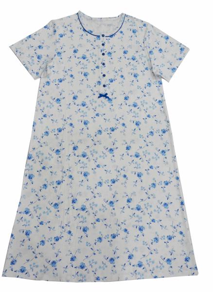 Blue Floral Printed Strap Ladies Night Dresses Sleepwear For Autumn Season
