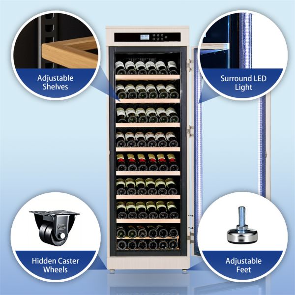 Freestanding Wood Wine Cooler with Digital Control Panel and Arched Glass Door