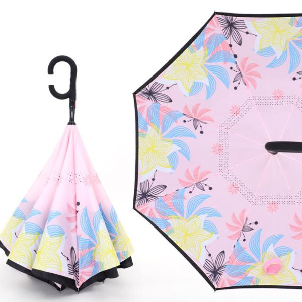 Unbreakable Windproof Double Layer Umbrella Customized Logo Printing with Rubber C Handle