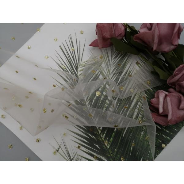 100 металлической дворов фольги яркого блеска напечатали ткань цвета слоновой кости точки польки