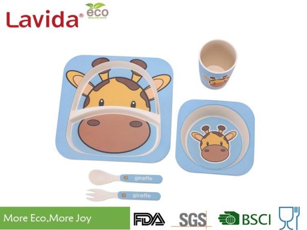 Biodegradable Children's Bamboo Dinnerware Colorful Cartoon Giraffe Animals Print