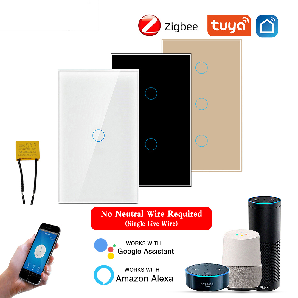 2Gang Tuya Smart Zigbee Switch с поддержкой 21 языка для управления освещением, панель из закаленного стекла, управление по проводу под напряжением