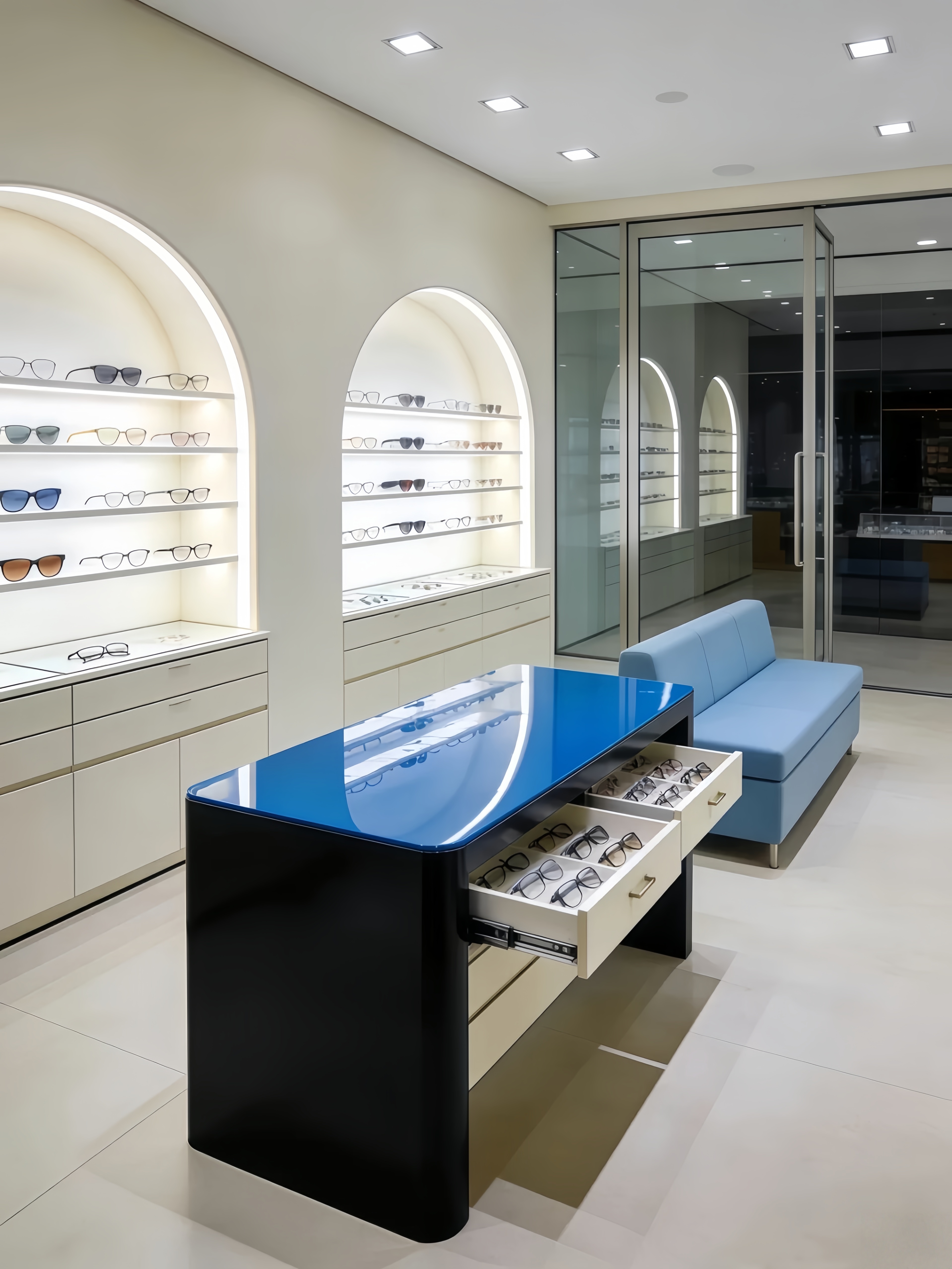 Eyeglasses Display Rack Glass Showcase Eco-Friendly Heavy Duty Design LED Lighting Customizable for Optical Retail Supermarkets