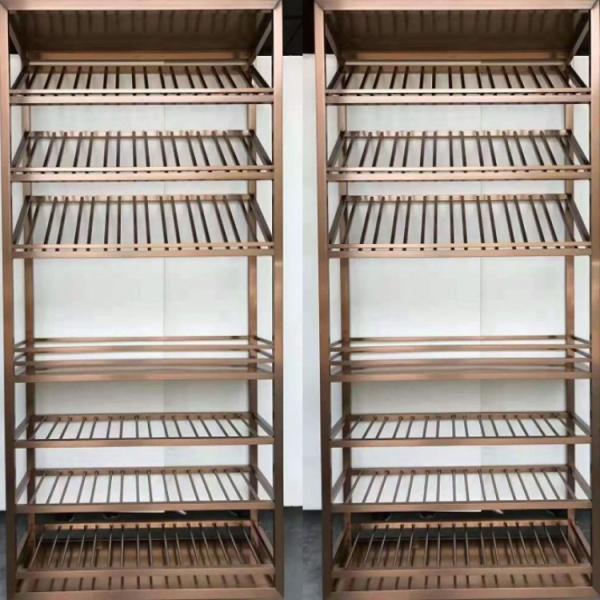 Champagne Gold Metal Wine Cabinet Stainless Wine Bottle Display Shelf