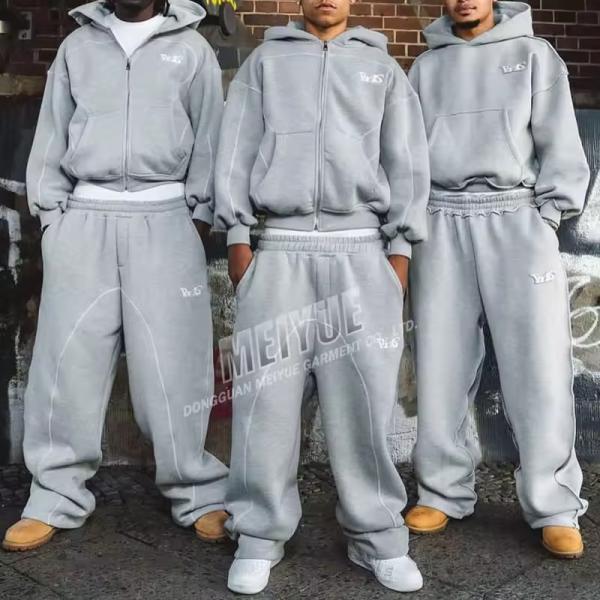 Custom Boxy Fit Zip Hoodie Embroidery logo Hoodie and Baggy Sweatpants Set Jogger Plain Tracksuit Men Jogging Suit