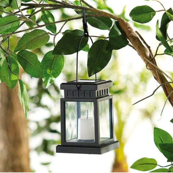 Solar Hanging Candle Lantern Waterproof Outdoor Umbrella Light Vintage Clip Lamp for Garden Teahouse Pathway Lawn Yard Lounge