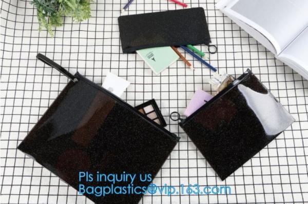 slider zip lock black zip lock bag, nylon zipper pouch travel toiletry makeup PVC cosmetic bag, zipper and slider OEM or