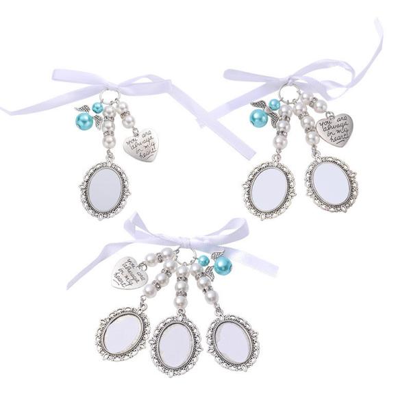 Sublimación en blanco de plata conmemorativa de bodas personalizadas Bouquet de fotos con perlas