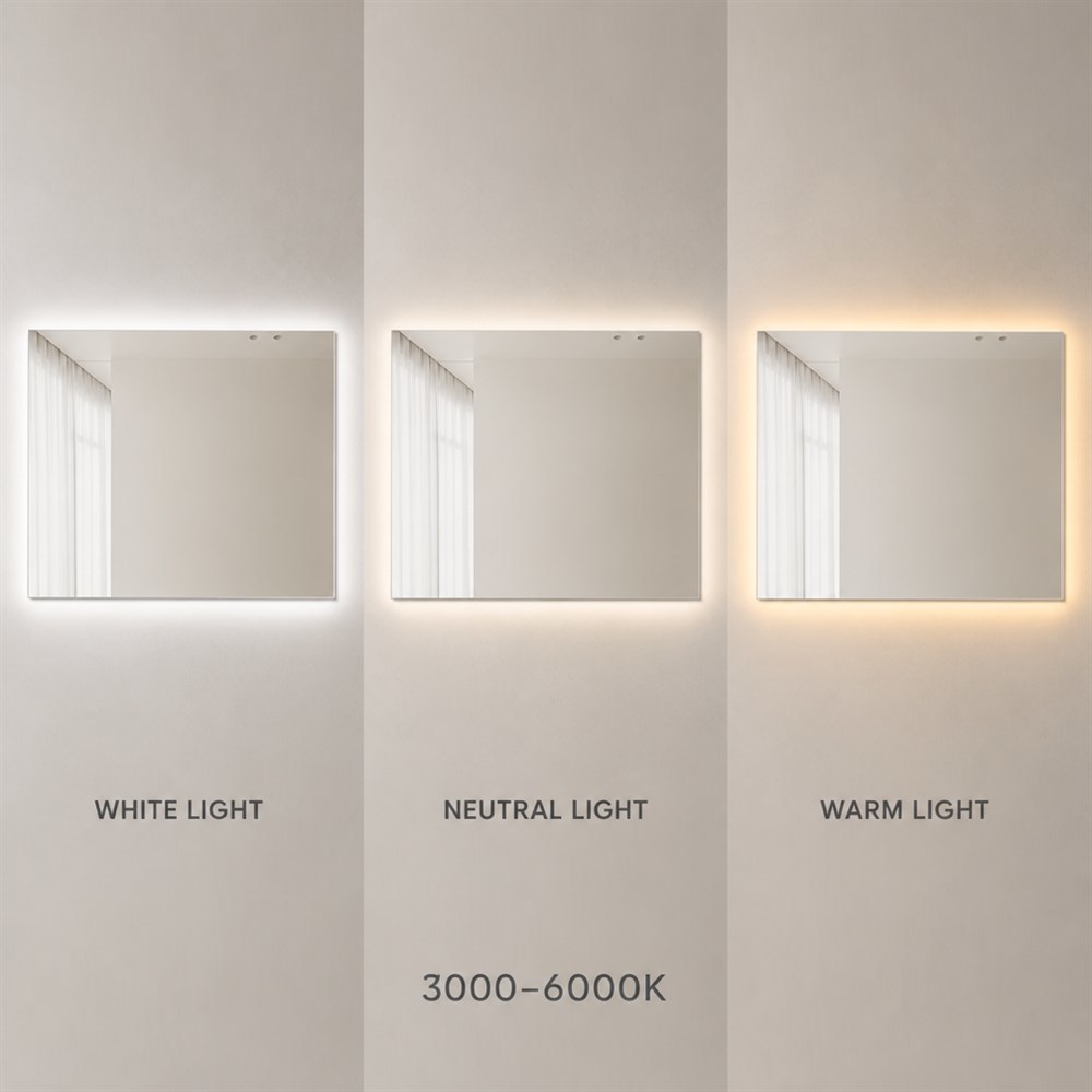 Ultra-Slim Frameless LED Bathroom Mirror with 5mm Copper-Free Silver Glass and Beveled Edge