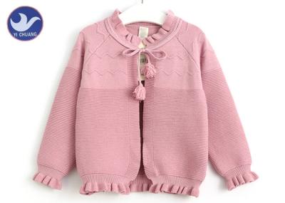 Ball Bandage Closure Kids Sweater Coat Girls Wave Knitting Kids Pink Cardigan