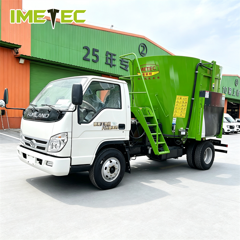 IMETEC Pto Driven Vertical Trailed TMR Feed Mixer Wagon Optional Intelligent Weighing System For Ruminant Animal Feeding