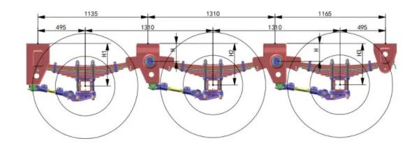 16T Tandem Leaf Spring Double Axle Trailer Suspension Quad 1310MM 8mm