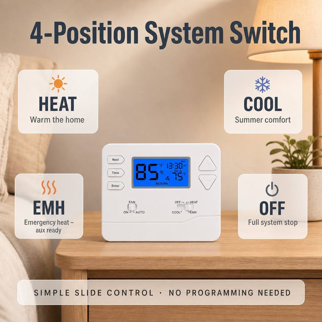 Riseem Dependable Operation Air Source Heat Pump Thermostat with Internal NTC Sensor in HEAT Mode