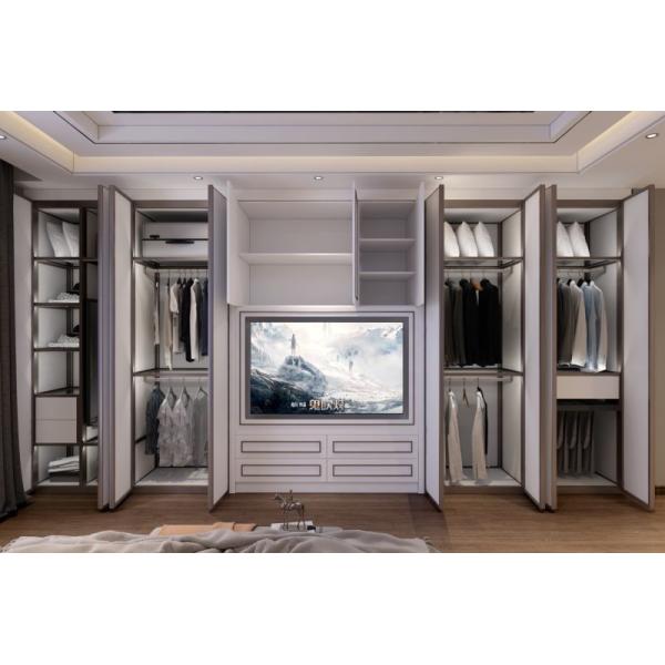 Modern Black White Lines Full Height Wardrobe With Integrated TV And Superior Storage