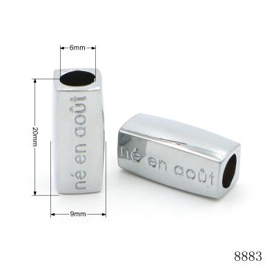 Chrome Plated 6mm Hole 20mm Metal Square Bead Zinc Alloy Custom Logo Text Bead Bracelet Spacer Beads