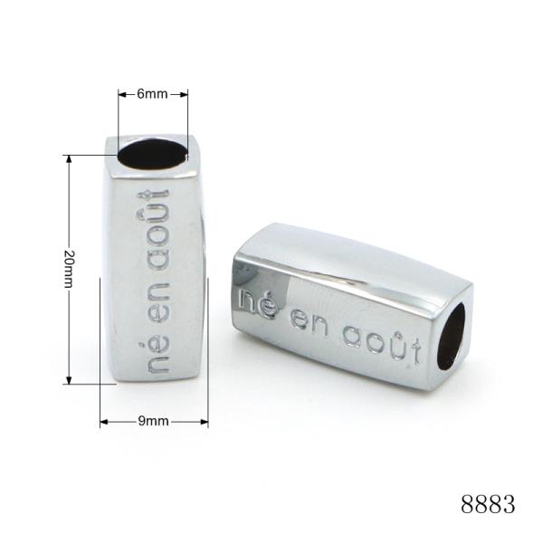 Chrome Plated 6mm Hole 20mm Metal Square Bead Zinc Alloy Custom Logo Text Bead Bracelet Spacer Beads