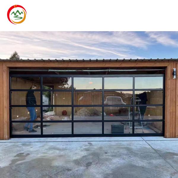 Modern Frosted Glass Automatic Garage Door Factory Customized Black Aluminum Alloy Anti-Theft Feature for Home Villa Use