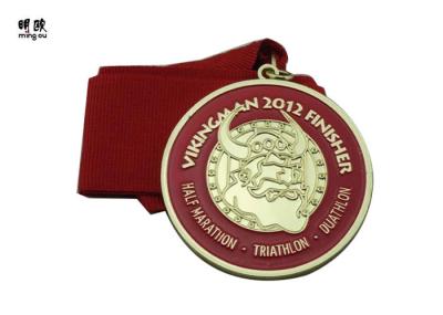 Long Distance Running Champion Custom Award Medals With Red Color Ribbon Lanyard