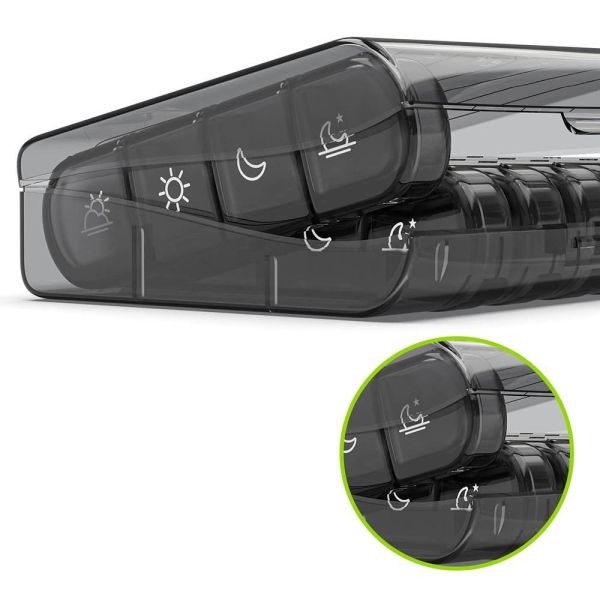 JH Medibox Portable 7 Day 28 Compartments Black PP Plastic Weekly Pill Organizer Large Capacity Travel Container
