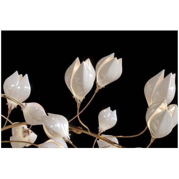 Modern White Magnolia Petals Ceramic Branch Tree LED Pendant Light Project Pendant Lamp For Living Room Hotel Lobby Staircase