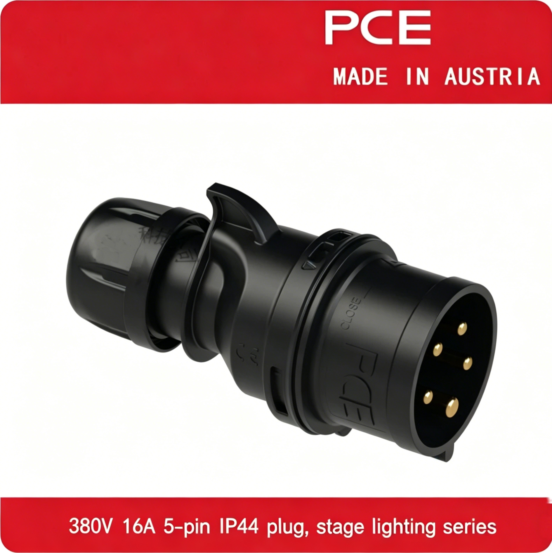 Austrian Imported PCE Brand Industrial Plug Socket and Connector with Plastic for Stage Lighting Series 380V 16A 5-Pin