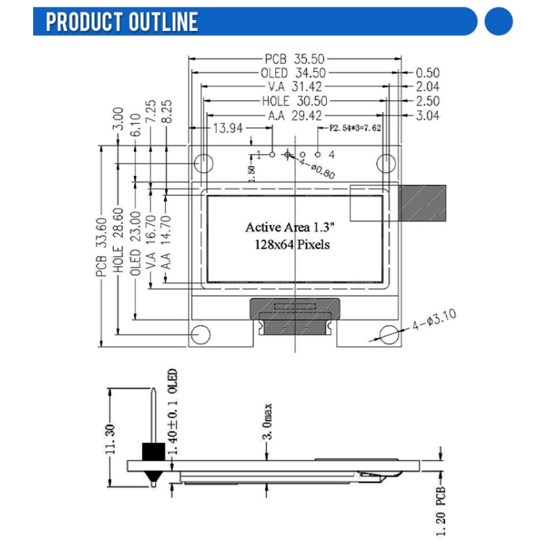 OLED1.3 Blue High-Definition Screen 4-PIN I2CIIC CommunICation Strip Pcb Board Ch1116 Compatible With Sh1106