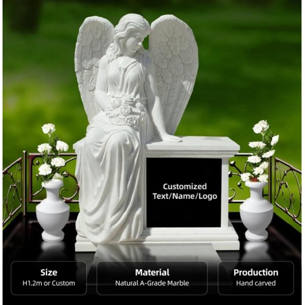 Angel of Grief Marble Stone Life Size Weeping Angel Statues Headstone Statue Sculpture for Cemetery