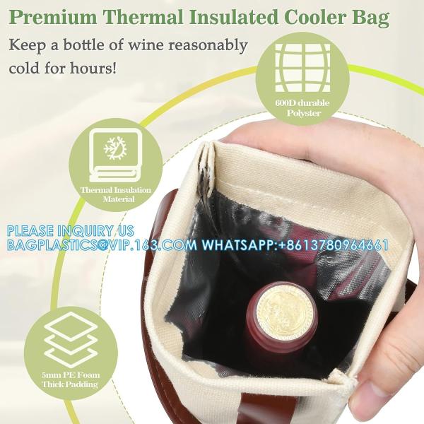 Single Wine Gift Tote Bag, Insulated Padded Thermal Wine Bottle Carrying Cooler Carrier For Travel, Picnic, Gift