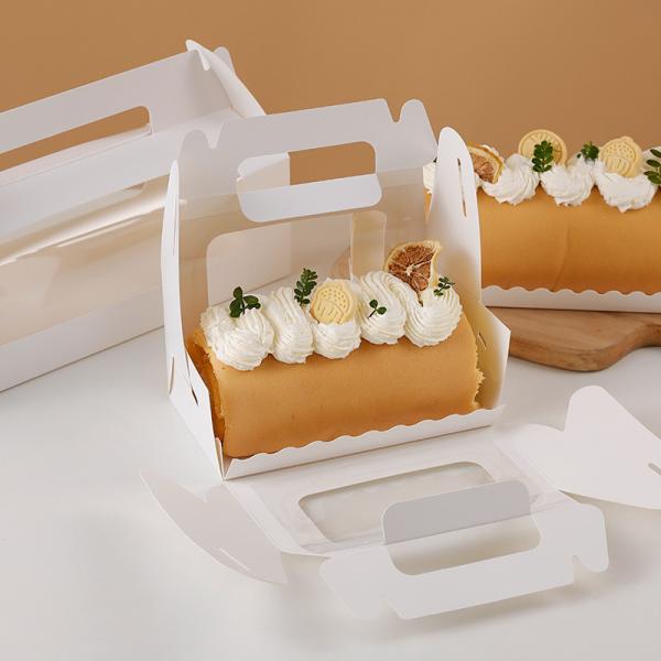Portable Cake Roll Box with Window Disposable bowl 27.5*9*14.7cm 350g white card for custom logos available