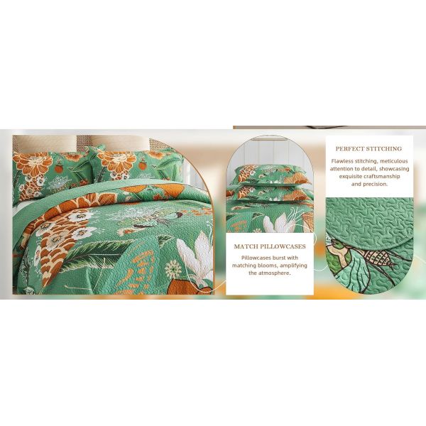Lightweight Bedspread Coverlet with Microfiber，Farmhouse Botanical Bedding Quilts Set