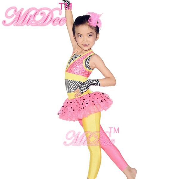 Jazz Tap Costumes Polka Dot Tutu Skirt Attached Pants Sequin Vest With Zebra Leotard Under