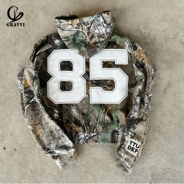 Custom Camouflage Streetwear Print Oversized Zip Up Hoodies With Pocket