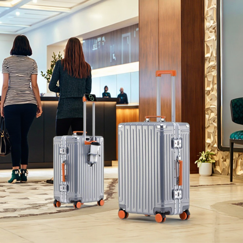 High Quality Lightweight Aluminum-Framed Luggage TSA Lock Zipper Closure ABS+PC Lining Suitcase for Travel