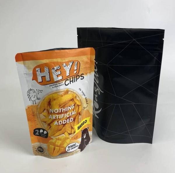 Custom Printed Food Grade Matt Finish Resealable Bags Stand Up Zipper Bags with Aluminum Foil for Mango Chips