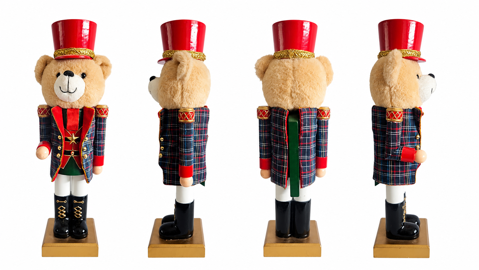 Custom Teddy Bear Red Plaid Nutcracker for Christmas Display