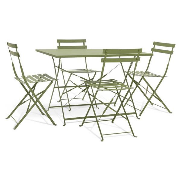 AJUNION 4 Seater Folding Metal Patio Set Steel Garden Set Folding Table and Chair Outdoor Bistro Set