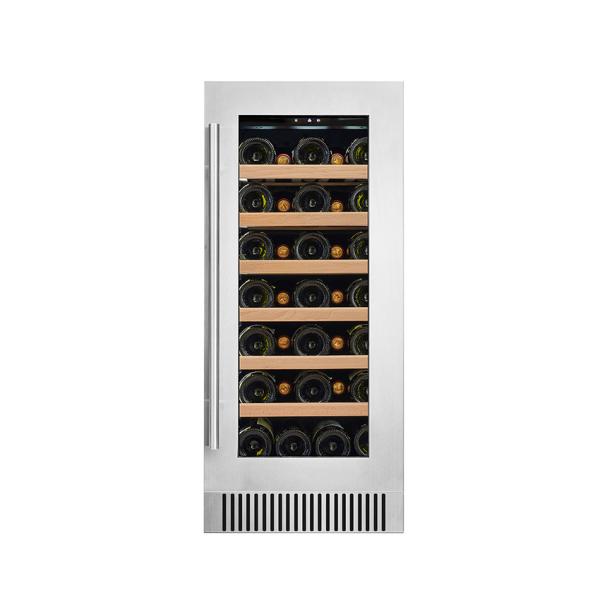 ETL Certificate Electronic Temperature Wine Display Cooler With Glass Door And Wood Shelving Material