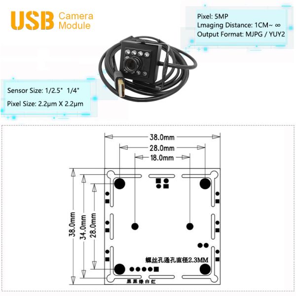 Low-Light HDR Infrared LED HD 5MP USB Camera Module