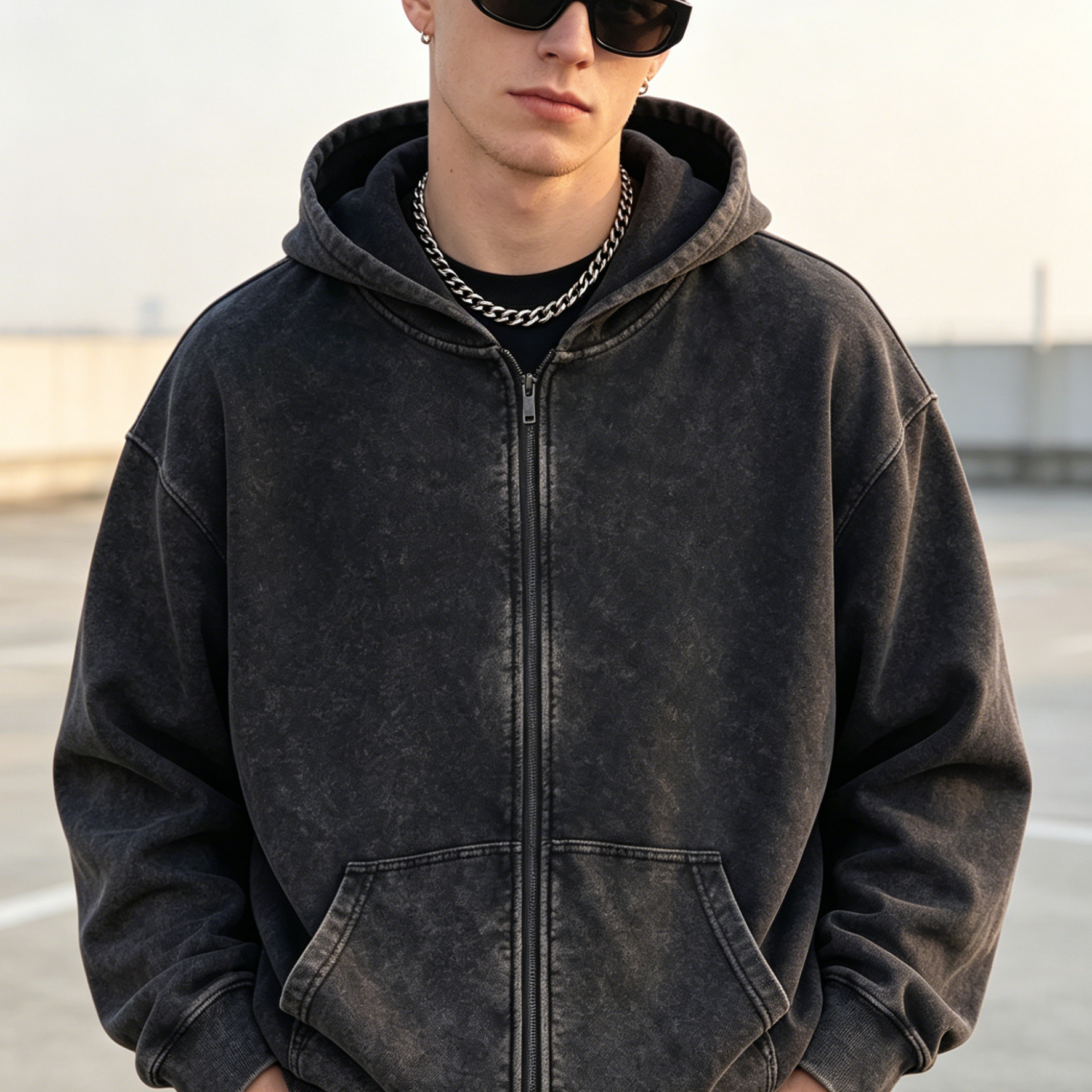 Vintage Stone Wash Hoodies Casual Heavyweight Cotton Hoodie For Youth