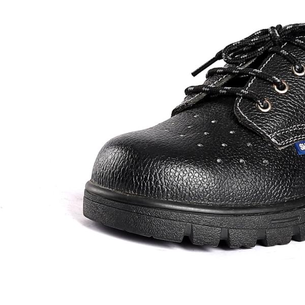 PU Sole Comfortable EVA Branded Safety Shoes Lace Up Closure Basic Steel Toe Embossed Cow Leather Upper