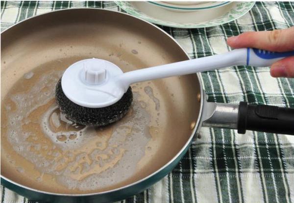 AISI 410 Stainless Steel Scrubber With Handle Removal Of Stubborn Stains