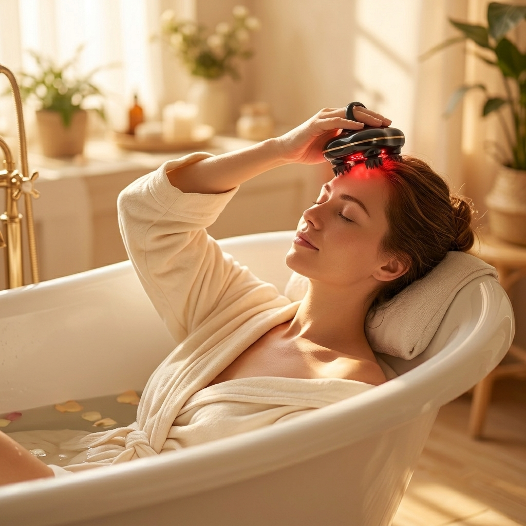 Waterproof EMS Head Massager with 635nm Red Light Therapy, Portable Electric Scalp Massager for Hair Growth & Stress Relief