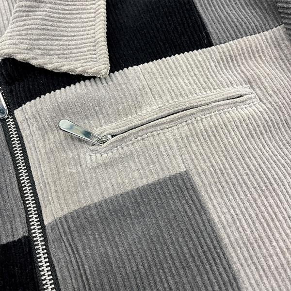 Chemise à carreaux en flanelle personnalisée pour hommes, à manches longues, fermeture éclair, chemise en velours côtelé avec patchwork de couleurs et taille personnalisée