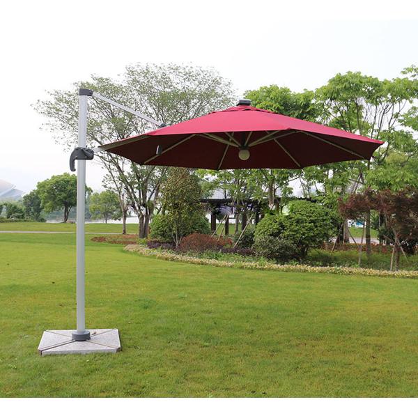 Polyester Fabric Garden Furniture Round Single Top Umbrella with Lamp Light and Logo