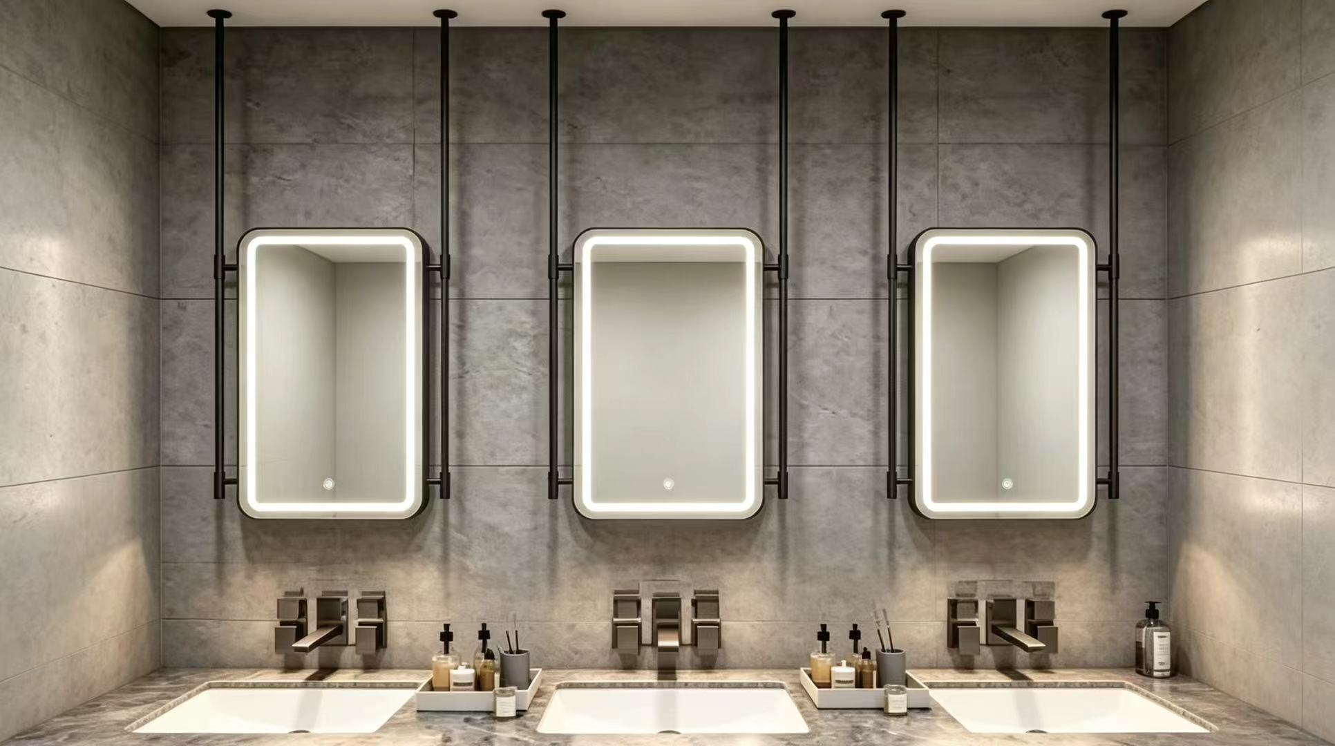 Kingstin Suspended LED Bathroom Mirror with Touch Switch - Wall-Mounted Smart Vanity Mirror for Hotel Bathroom/Luxury Home Decor
