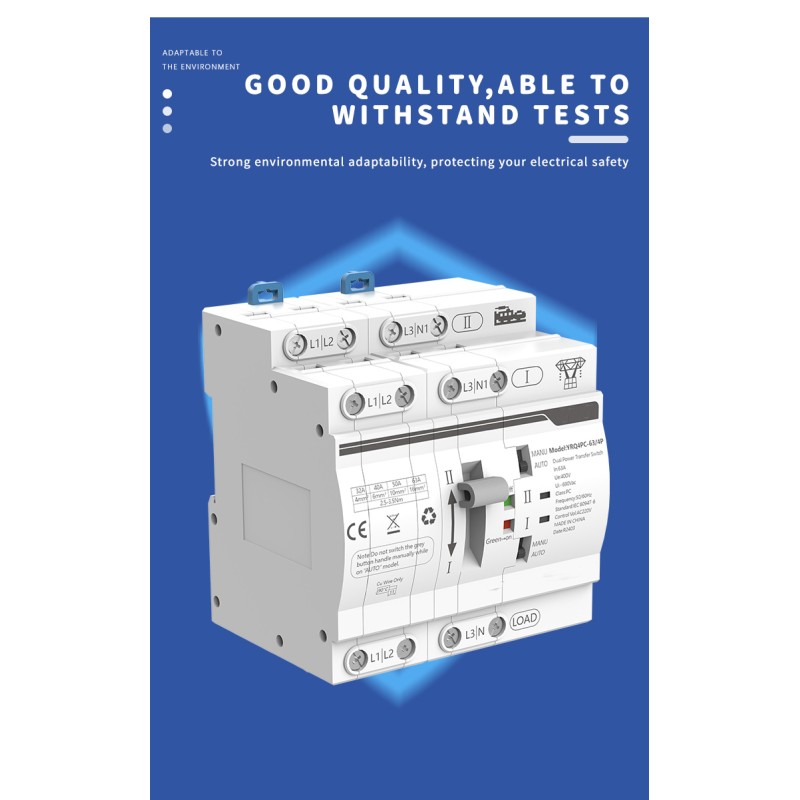2P 230V ATS Changeover Device Dual Power 80A Din Rail PC Type Automatic Transfer Switching
