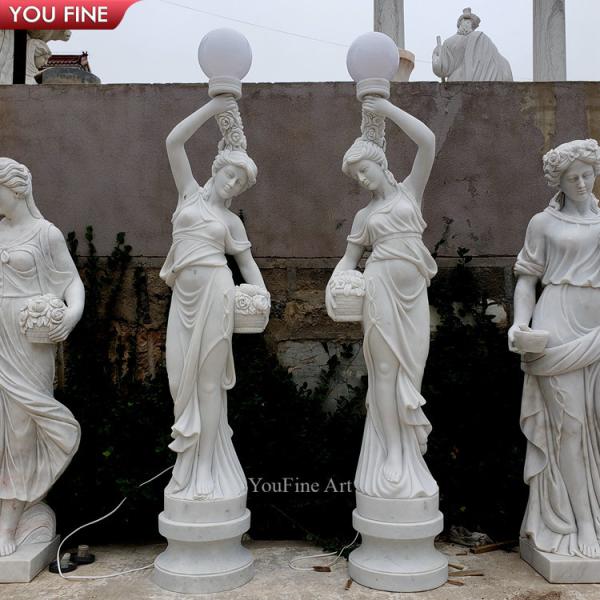 Hand Carved Life Size White Garden Arts Floor Statue Girl Marble Sculptures Lamp